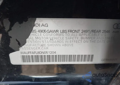 2013 Audi A4 2.0T Premium z USA, uszkodzony, nr VIN WAUFFAFL8DN051204